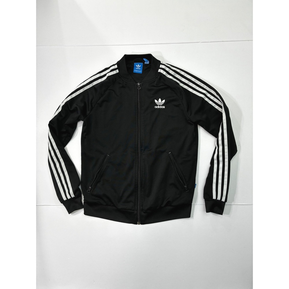 Adidas Originals Womens Black Track Jacket Trefoil Logo Three‎ Stripe Size S